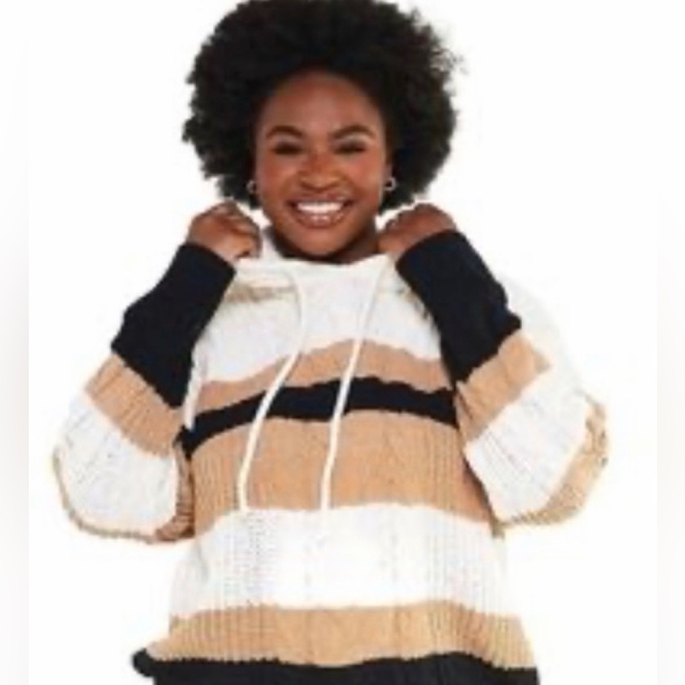 Derek Hart new Striped Knit Hoodie Sweater